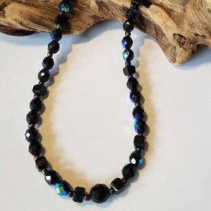 Handmade Black Glass Crystal and AB Crystal Necklace